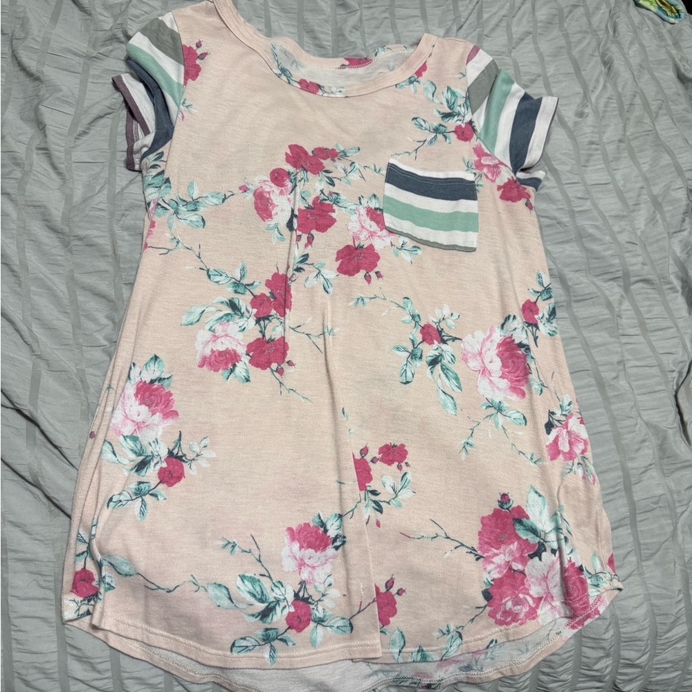 Floral Striped Sleeve T-Shirt